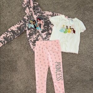 Disney Princess Tie-Dye Hoodie and Pajama Set - Pink and Black